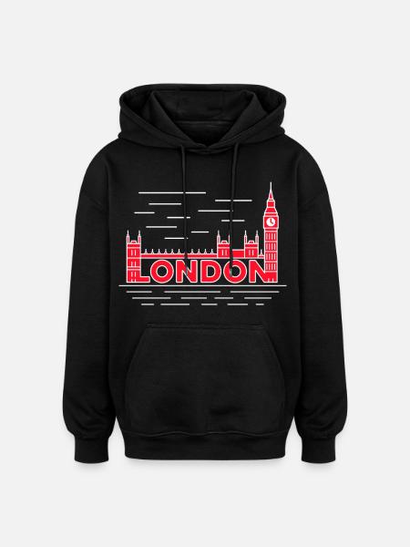 London Skyline Bold Red - Oversized Unisex Hoodie - black