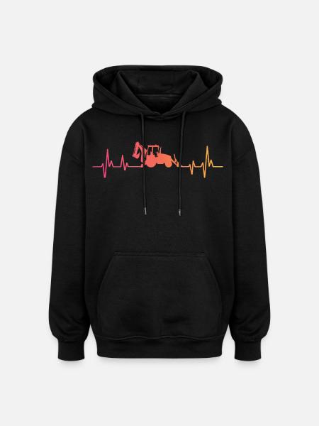 Backhoe Sunset Heartbeat Loader - Oversized Unisex Hoodie - black