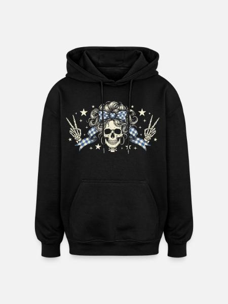 Schädel mit Karo Band - Oversized Unisex Hoodie - Schwarz