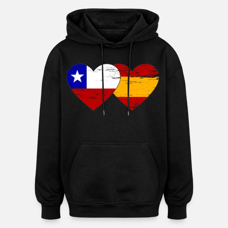 Chili Espagne drapeau coeur utilisé - Sweat à capuche oversize unisexe - noir