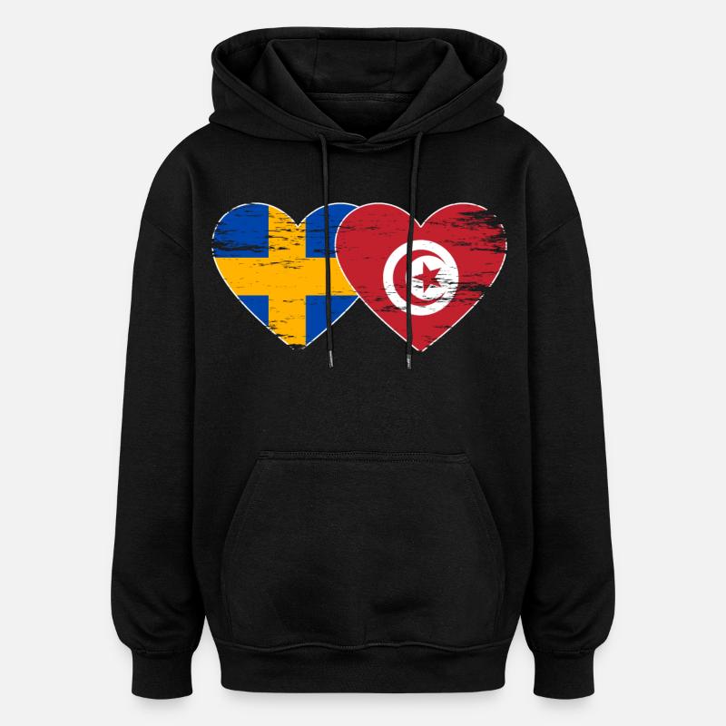 Suède Tunisie drapeau coeur utilisé - Sweat à capuche oversize unisexe - noir