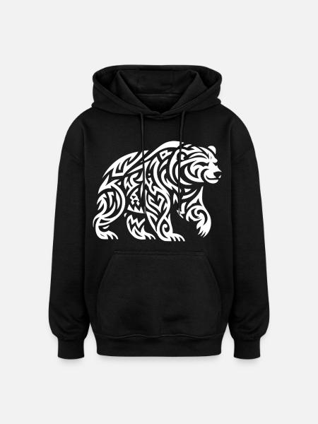 Ours grizzli tribal - Sweat à capuche oversize unisexe - noir