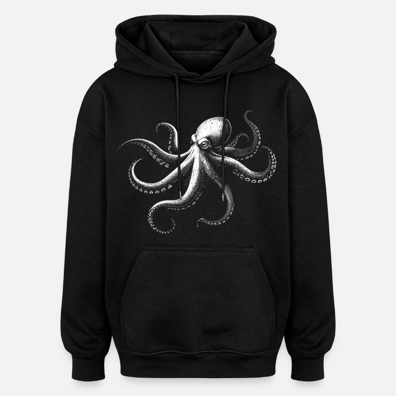 Pieuvre en Monochrome - Sweat à capuche oversize unisexe - noir