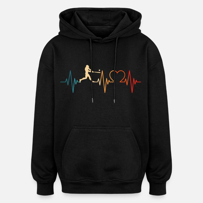 Baseball Heartbeat Heart ECG Baseballer - Sweat à capuche oversize unisexe - noir