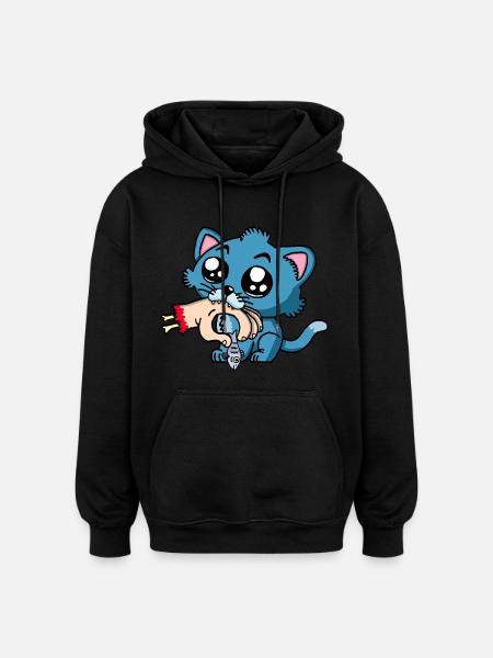 Le chaton a faim ! - Sweat à capuche oversize unisexe - noir