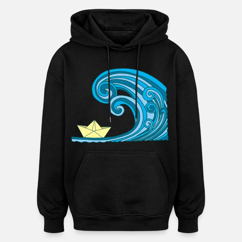 Bateau en papier et océan - Sweat à capuche oversize unisexe - noir