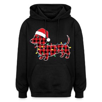 Chien Teckel Noël Plaid Rouge Carreaux - Sweat à capuche oversize unisexe - noir - Devant - Noah (186cm)
