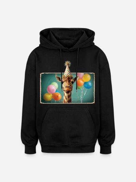 Giraffe Animals Zoo Party Jungle Zoo Birthday - Oversized Unisex Hoodie - black