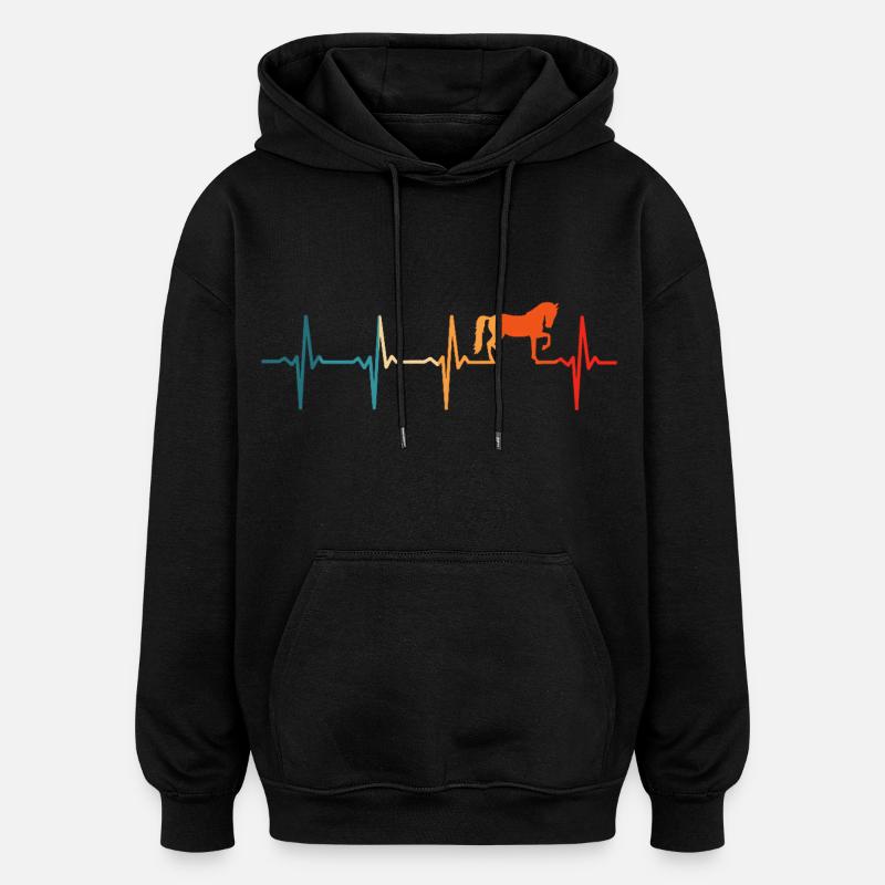 Cheval Retro Heartbeat Cavalier - Sweat à capuche oversize unisexe - noir