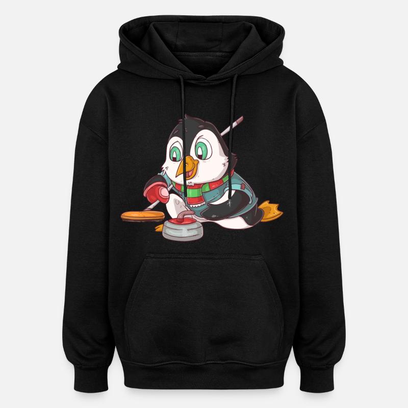 Pingouin de curling - Sweat à capuche oversize unisexe - noir