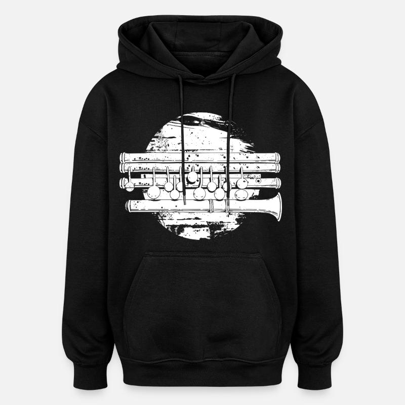 Dessin de flûte traversière - Sweat à capuche oversize unisexe - noir