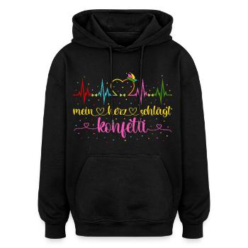Fasching Herzschlag EKG Mein Herz schlägt Konfetti - Oversized Unisex Hoodie - Schwarz - Vorne - Noah (186cm)