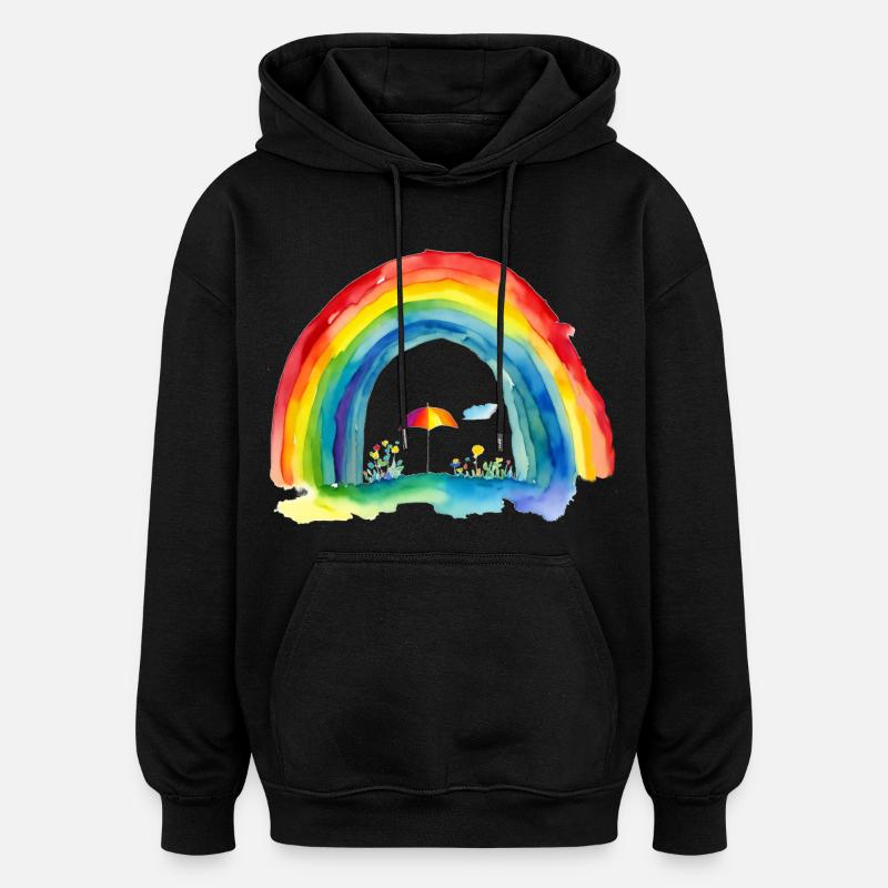 Arc-en-ciel - Sweat à capuche oversize unisexe - noir