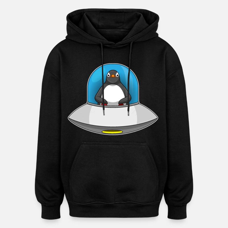 Penguin Spaceship Space - Sweat à capuche oversize unisexe - noir