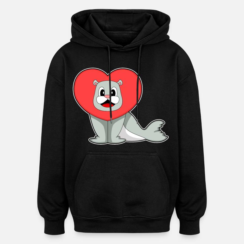 Cœur de phoque - Sweat à capuche oversize unisexe - noir