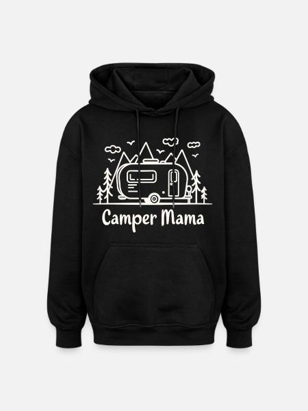 Camper Mama Abenteuer Berge Campingbus - Oversized Unisex Hoodie - Schwarz