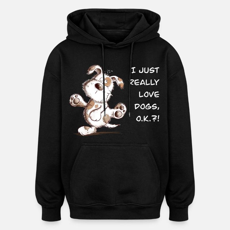 Le chien adore dire dessiner un chien drôle - Sweat à capuche oversize unisexe - noir