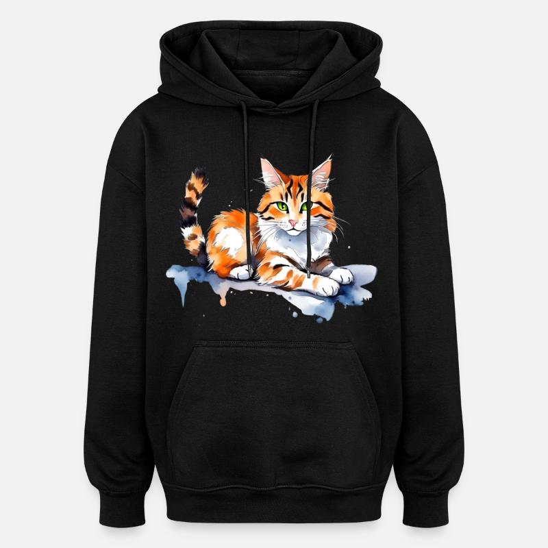 Chat dans la neige - Sweat à capuche oversize unisexe - noir
