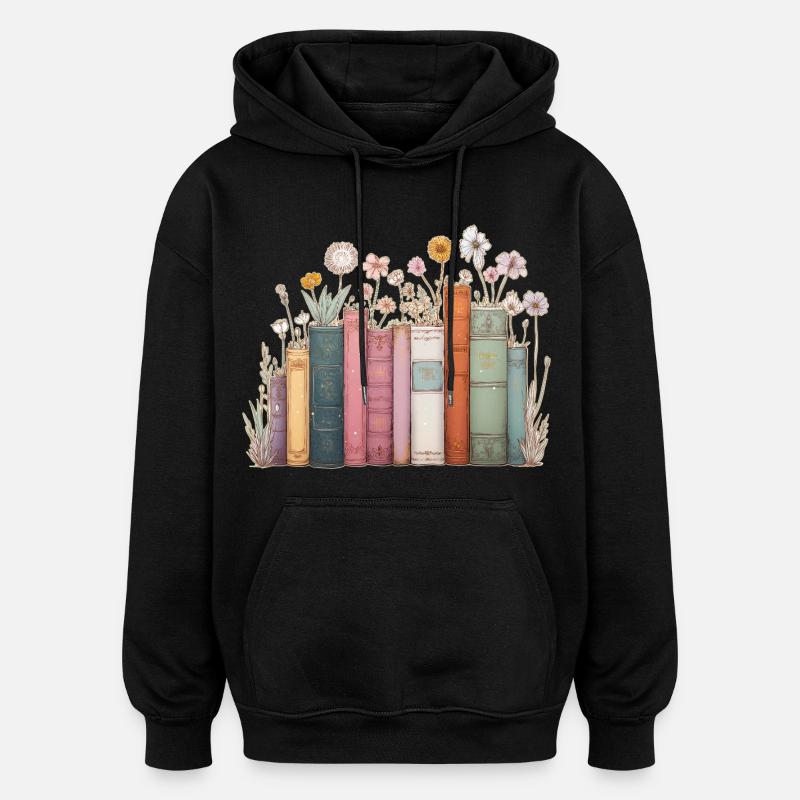 Livres avec des fleurs - Sweat à capuche oversize unisexe - noir