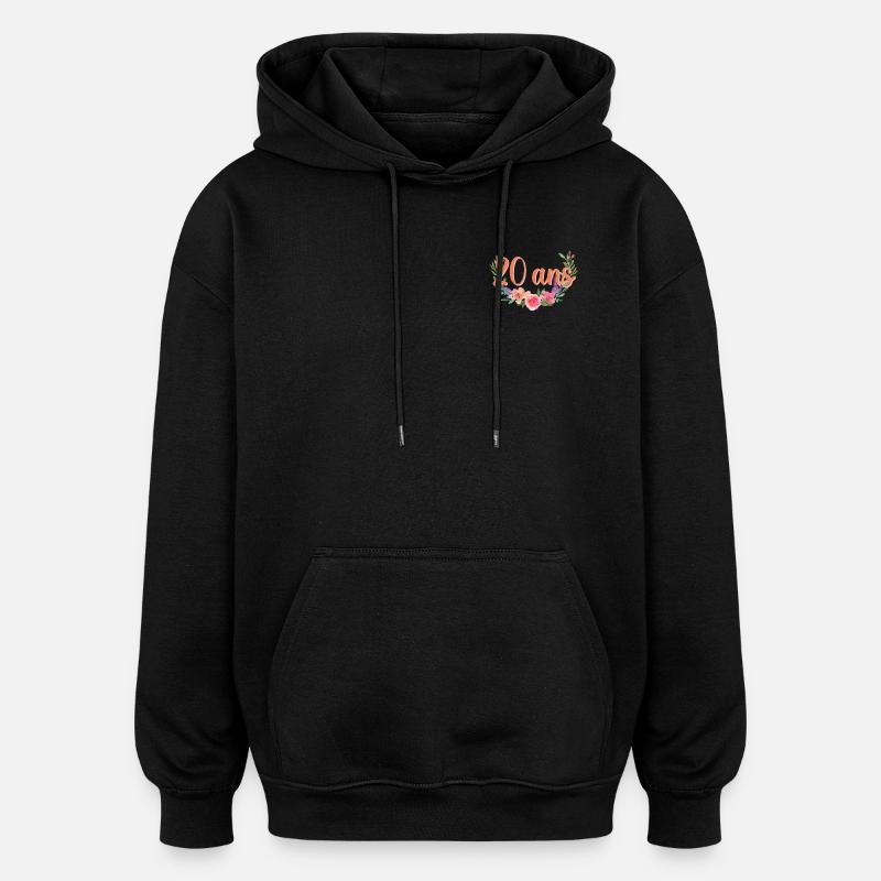 20 ans Floral Script - Sweat à capuche oversize unisexe - noir