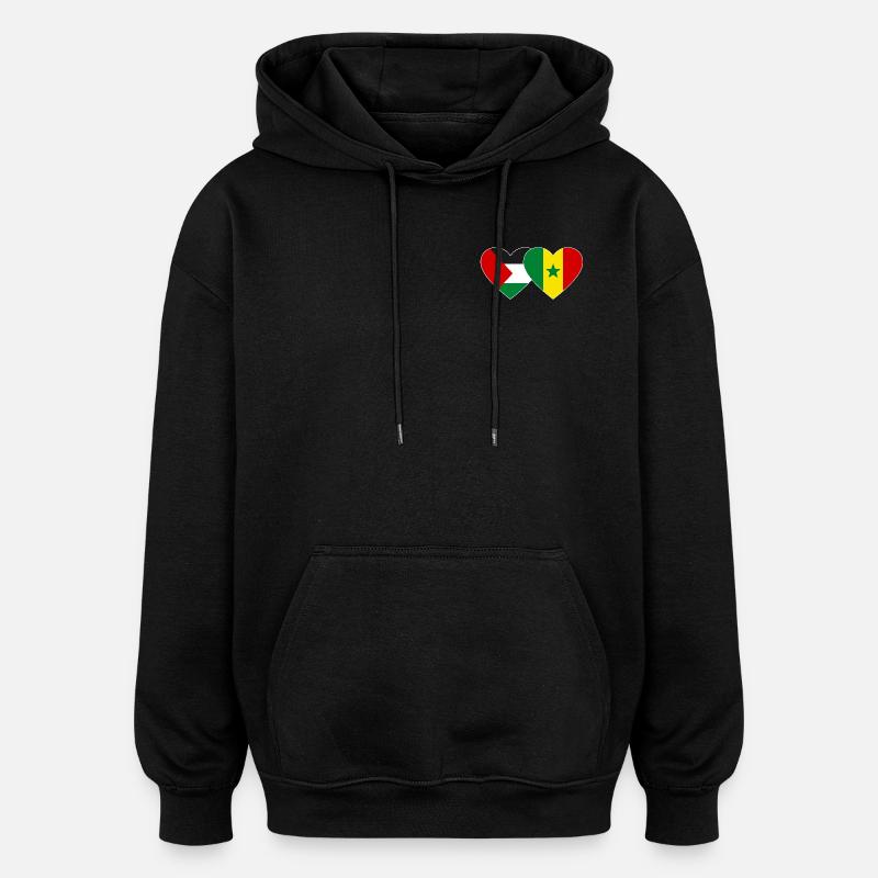 Palestine Sénégal Drapeau Coeur - Sweat à capuche oversize unisexe - noir