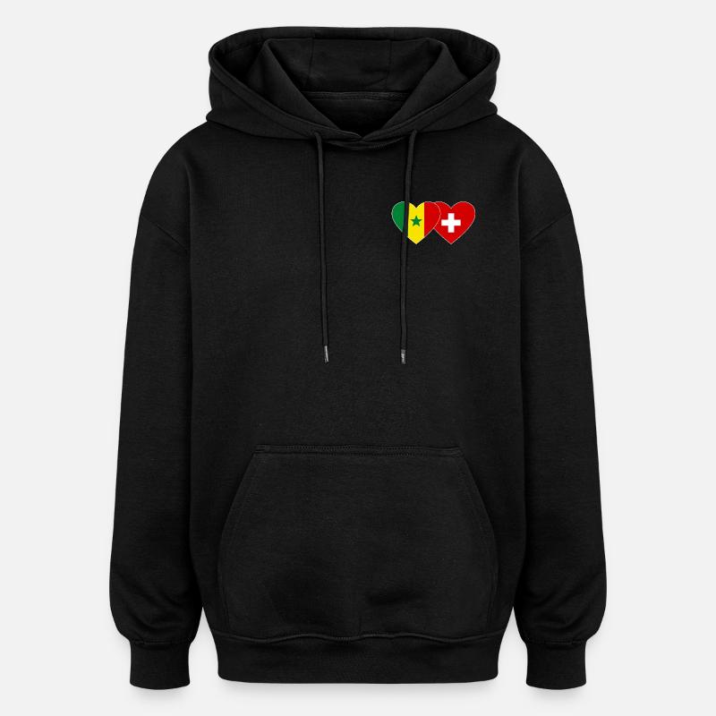 Sénégal Suisse Drapeau Coeur - Sweat à capuche oversize unisexe - noir