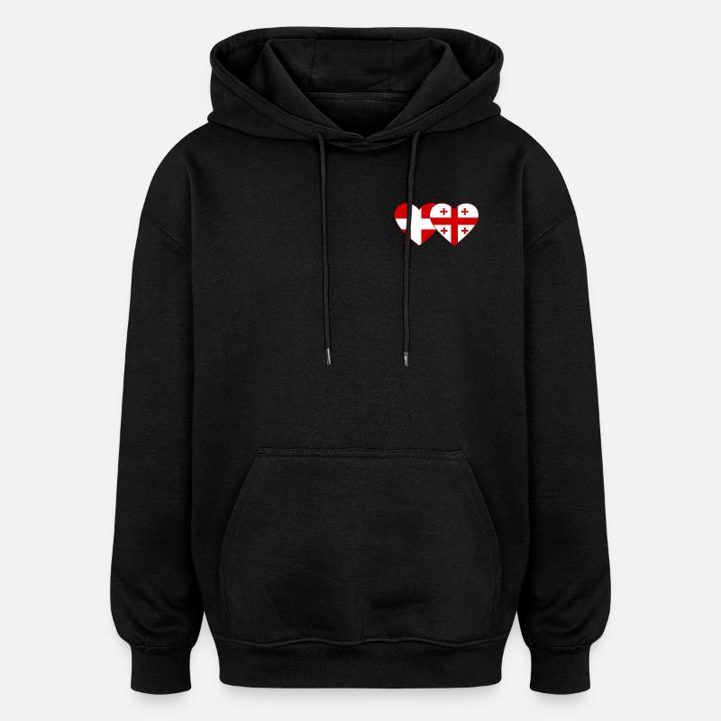 Danemark Géorgie drapeau coeur utilisé - Sweat à capuche oversize unisexe - noir