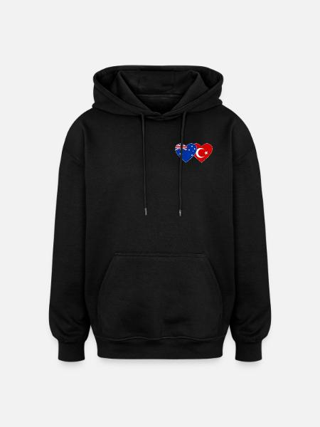 Australia Turkey Flag Heart - Oversized Unisex Hoodie - black