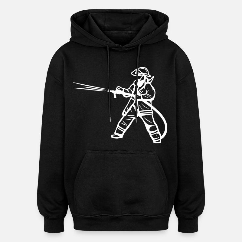 Firefighter Drawing - Oversized Unisex Hoodie - black