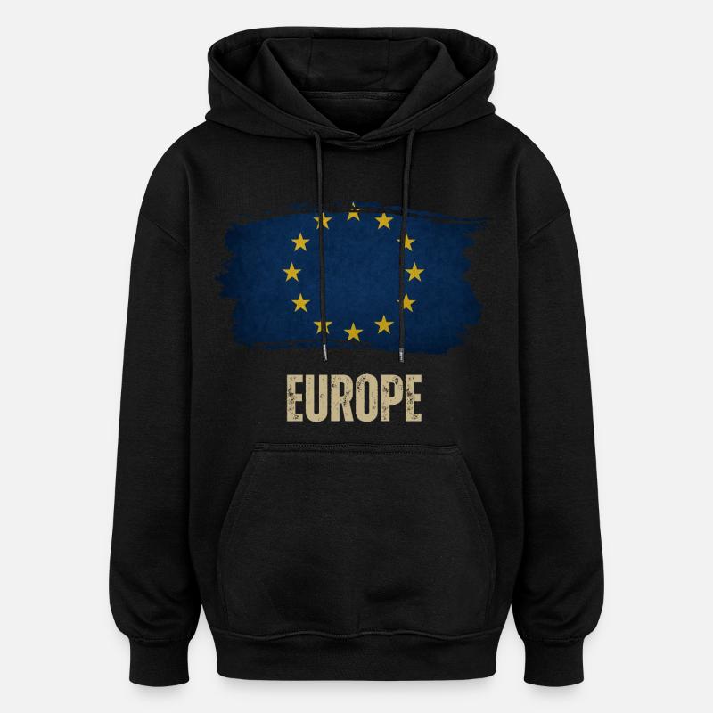 Drapeau grunge de l’Europe, j’aime l’Europe - Sweat à capuche oversize unisexe - noir