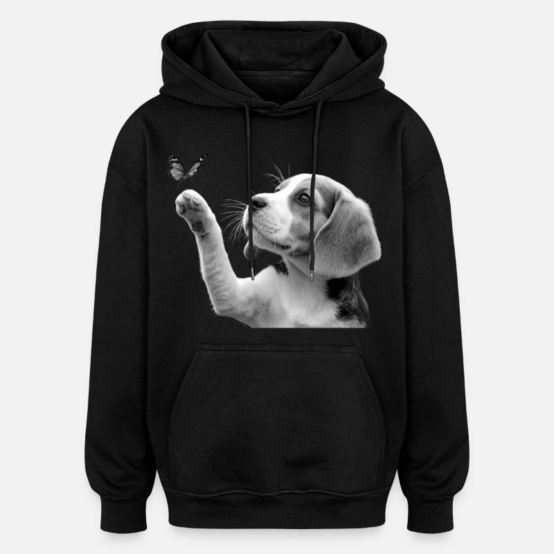 Chiot beagle et papillon - Sweat à capuche oversize unisexe - noir