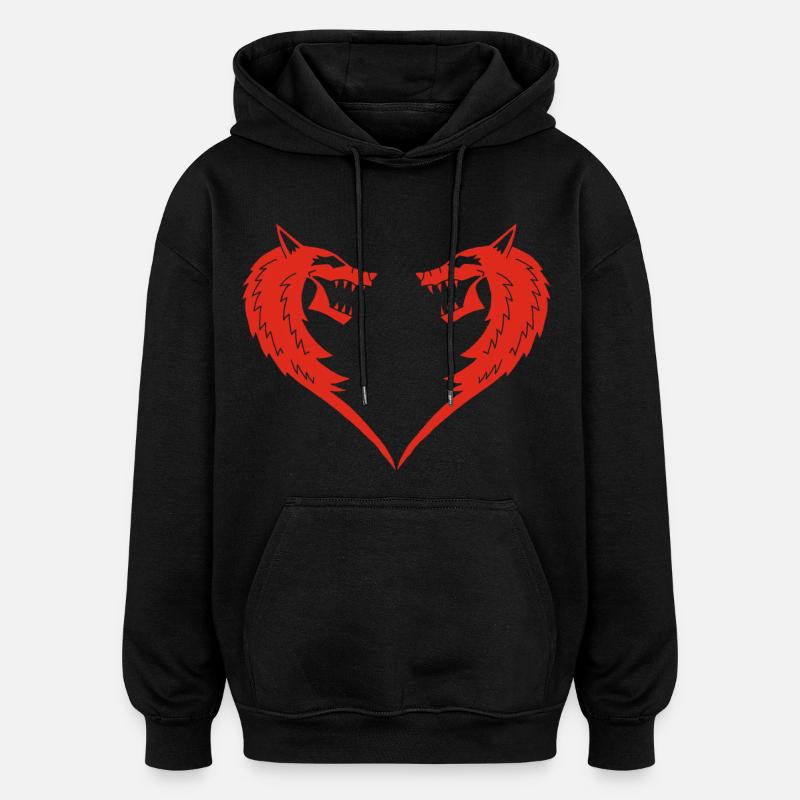 Rotes Wolfsherz - Oversized Unisex Hoodie - Schwarz