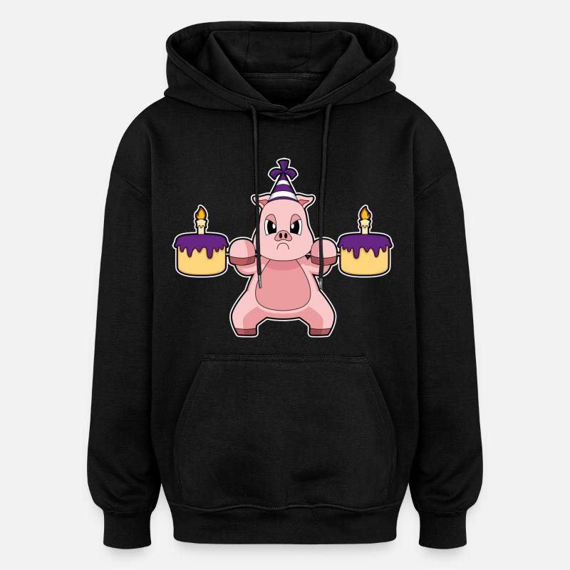 Cochon Anniversaire Musculation - Sweat à capuche oversize unisexe - noir