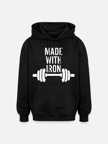 Made With Iron Weightlifting - Oversized Unisex Hoodie - black