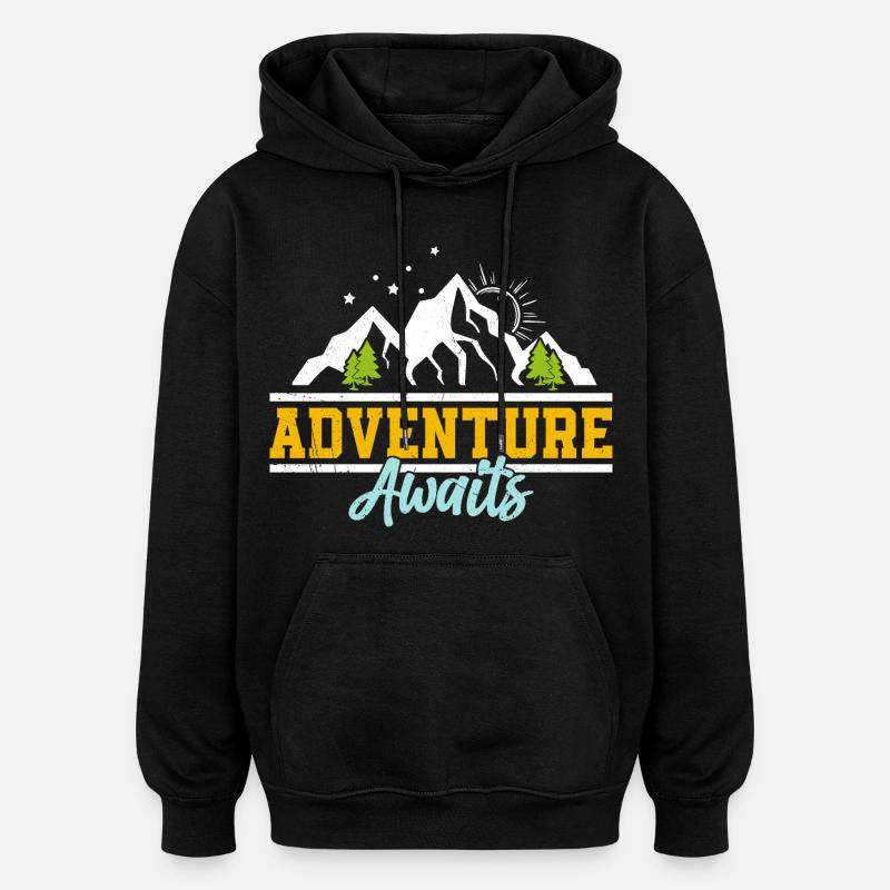 Adventure awaits: mountains and sun - Oversized Unisex Hoodie - black