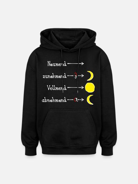 Mondphasen mit Eselsbrücke - hell - Oversized Unisex Hoodie - Schwarz