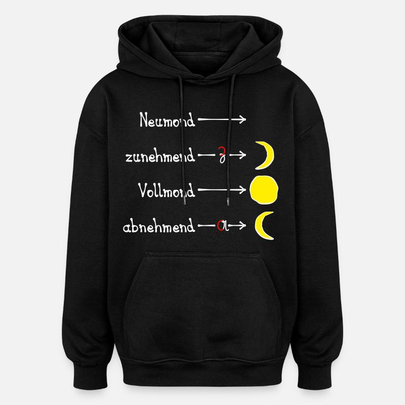 Mondphasen mit Eselsbrücke - hell - Oversized Unisex Hoodie - Schwarz
