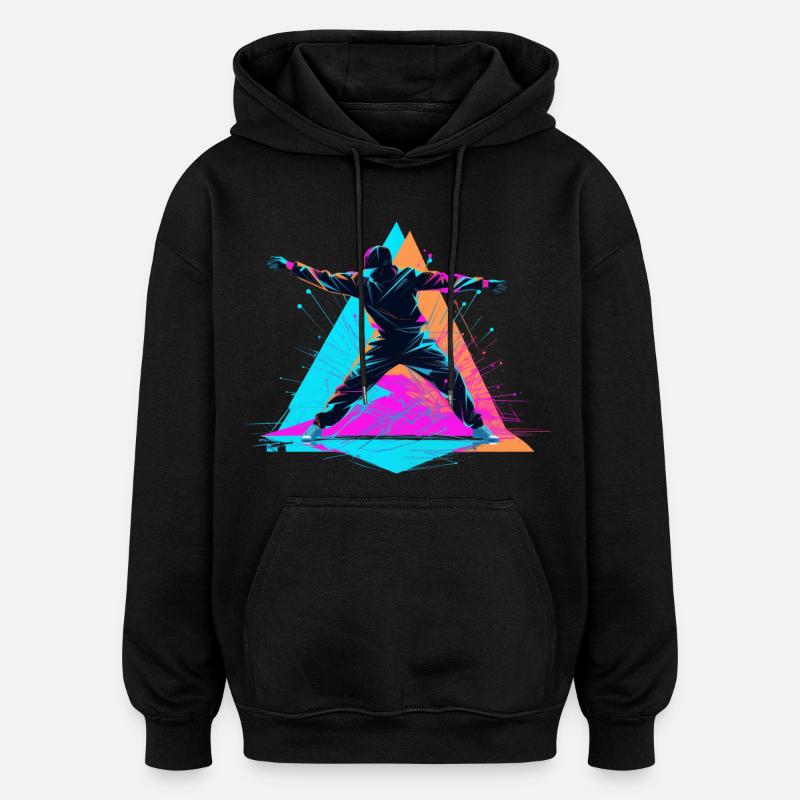 Retro Farben Breakdance - Oversized Unisex Hoodie - Schwarz