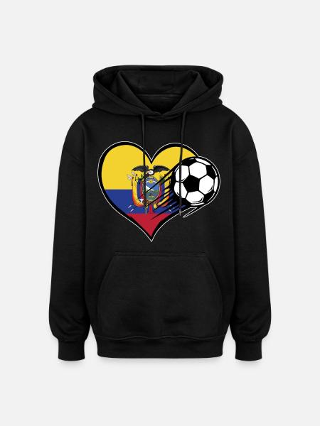 Ecuador Flag Football with Heart - Oversized Unisex Hoodie - black