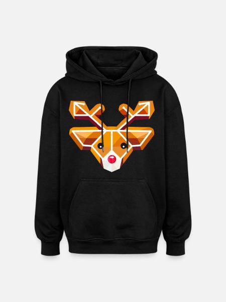 Geometric reindeer head motif in gingerbread style - Oversized Unisex Hoodie - black