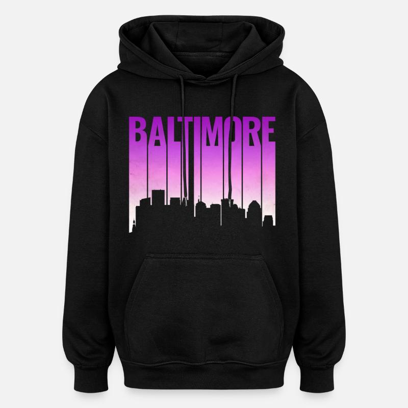 Baltimore Skyline Gradient - Oversized Unisex Hoodie - Schwarz