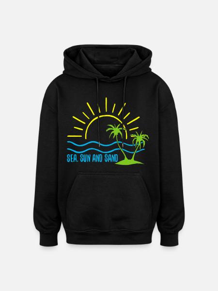 Mer, soleil et sable - Sweat à capuche oversize unisexe - noir
