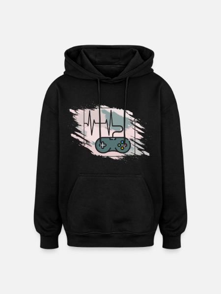 Herzschlag Gaming Controller Retro - Oversized Unisex Hoodie - Schwarz