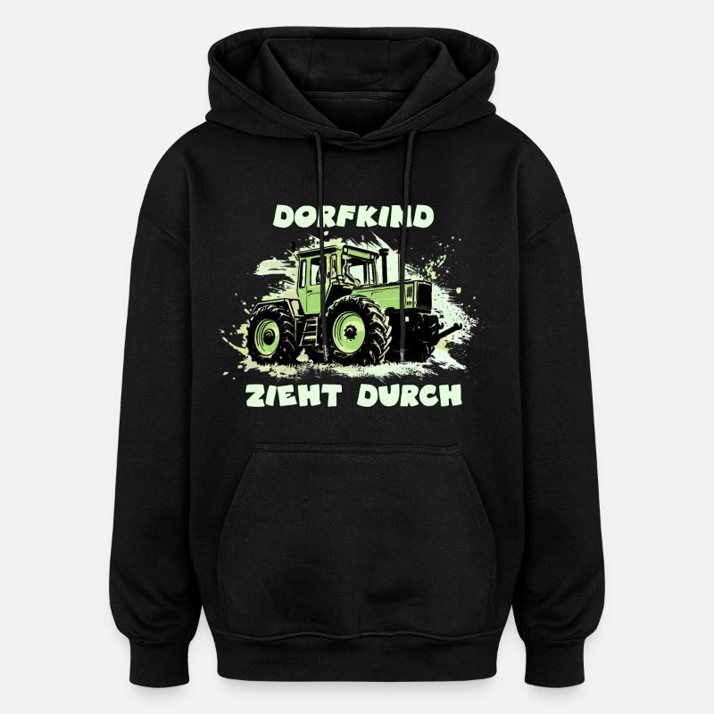 Dorfkind Zieht Durch - Oversized Unisex Hoodie - Schwarz