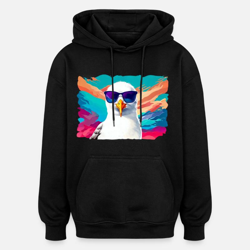Lustige Möwe mit Sonnenbrille - Oversized Unisex Hoodie - Schwarz