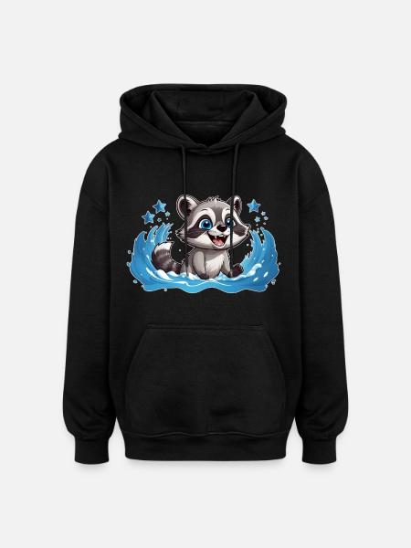 Little raccoon splashing around - Oversized Unisex Hoodie - black