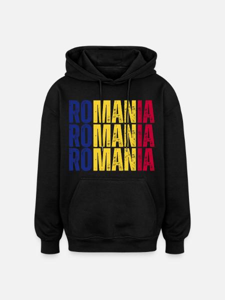 Drapeau roumain, j’adore la Roumanie - Sweat à capuche oversize unisexe - noir