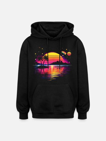 Retro sunset 80s illustration - Oversized Unisex Hoodie - black