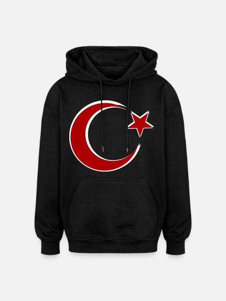 Red Moon Star Motif Turkey - Oversized Unisex Hoodie - black