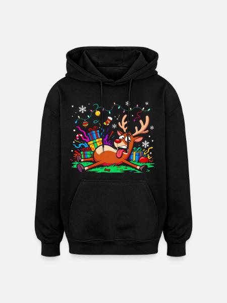 Christmas grouch reindeer funny annoyed exhausted - Oversized Unisex Hoodie - black